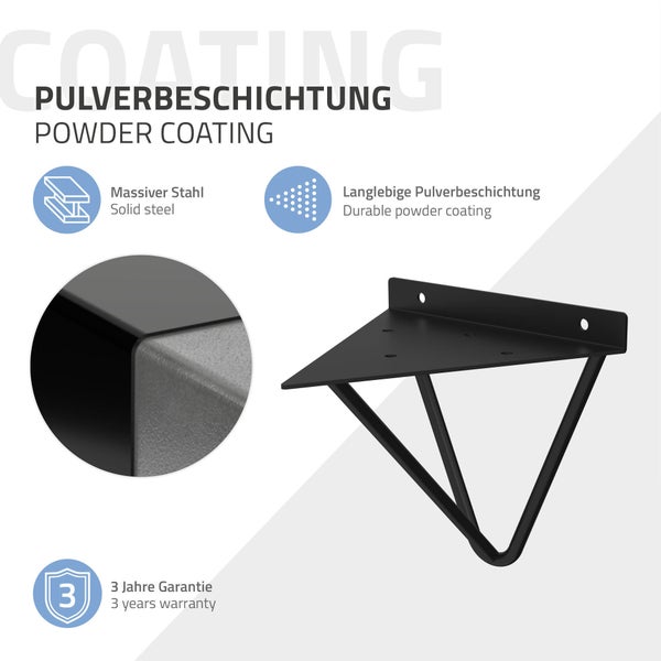 ML-Design 4 Stück Regalhalterung 160 mm, Schwarz, Metall, Dreieckige Regalhalterungen, Schwebe Regalwinkel, Haarnadel Wandhalterung, Prisma Regalträger für Wandmontage, Hairpin Wandregal Wandkonsole