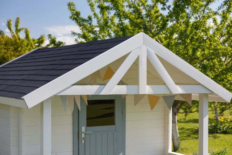 Polhus Alpholz Spielhaus Siri Kinderspielhaus aus Holz, Kinderhaus mit 28 mm Wandstärke Holzhaus Kinder, Naturbelassen 3x2,1m