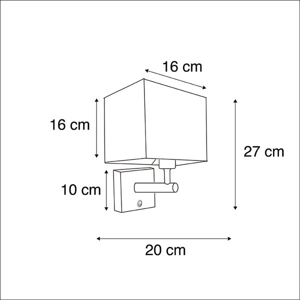 Technische Zeichnung einer Wandleuchte mit den Maßen 16 x 16 x 27 cm.
