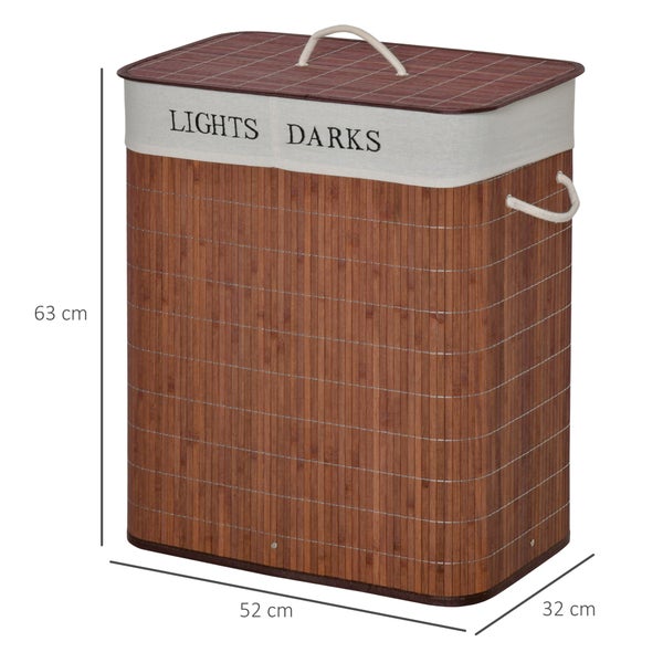 HOMCOM Bambus Wäschekorb schmal mit Deckel 100L Wäschesammler mit Griffen, 2 herausnehmbarer Wäschesack, Laundry Baskets Wäschebox für Waschküche, Schlafzimmer, Badezimmer Braun