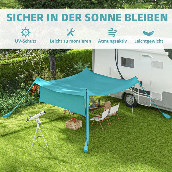 Outsunny Sonnenschutzdach, Sonnensegel Wasserdicht Wetterschutz mit Stahlstangen, für Camping, Reisen, Picknicks, 3 x 3 x 2 m, Polyammoniak, Stahl, Himmelblau