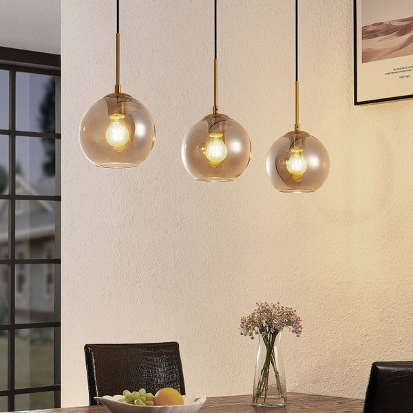 Lindby Pendelleuchte Hiwana (Modern) in Alu aus Glas (3 flammig, E27) - Hängelampe Esstischlampe Hängeleuchte Wohnzimmerleuchte