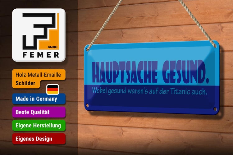 Blechschild Spruch 27x10cm Hauptsache gesund Dekoration