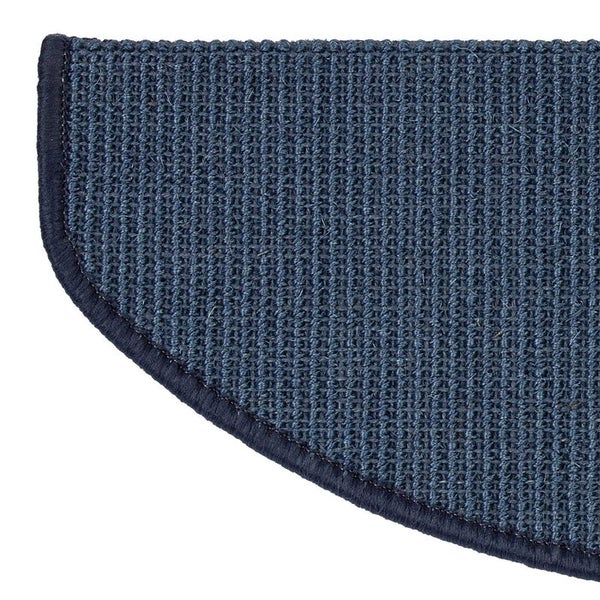 FLOORDIREKT Premium Sisal-Stufenmatte - Umkettelt & Selbstklebend - Halbrund - Blau - 23,5 x 65 cm