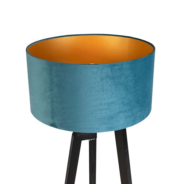 Stehleuchte mit Stoffschirm und Holzfuß