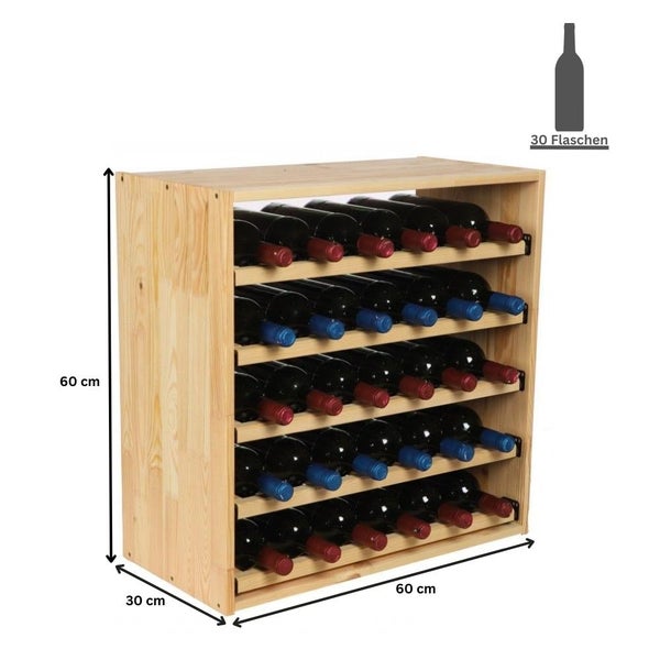 PROREGAL Modulares Weinregal Vincellar Mod HxBxT 60 x 60 x 30 cm Auszug Modul Für 30 Flaschen mit Ausziehbaren Ebenen Massives Kiefernholz Natur