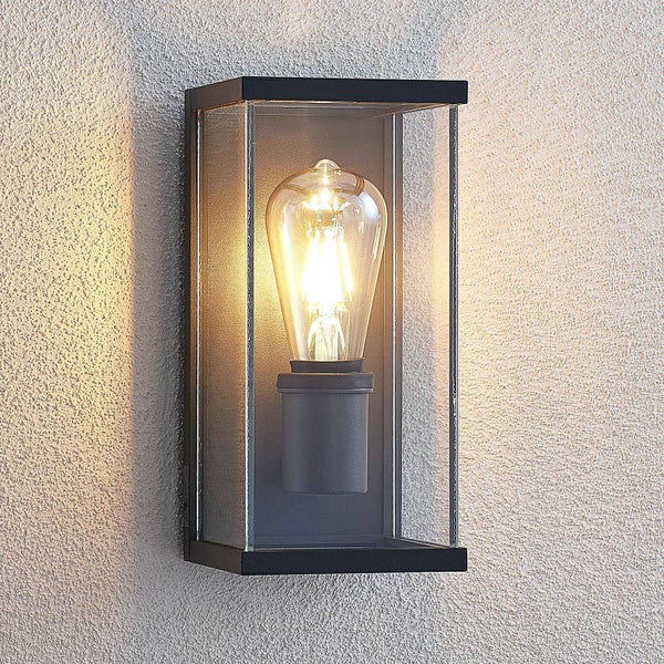 Lindby Wandlampe aussen IP44, Außenwandleuchte Aluminium Glas Wandleuchte anthrazit Außenbeleuchtung Wand für Hof Garten Terrasse Balkon Aussenleuchte