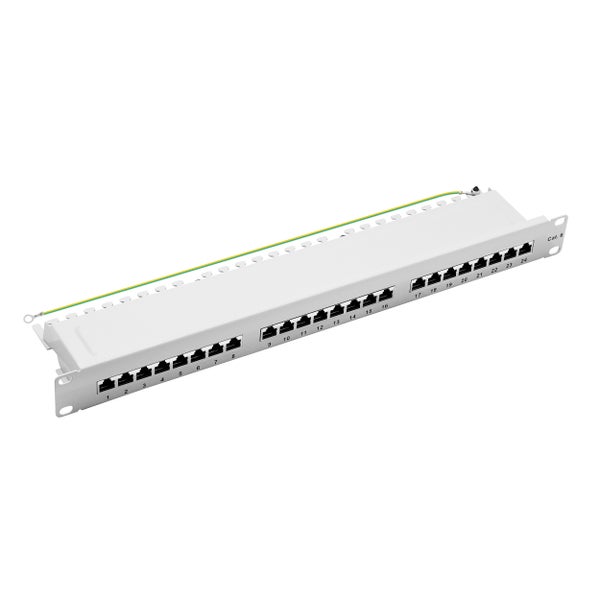 ProfiPatch Patchpanel Patchfeld Cat.6 19 Zoll 24-Port RJ45 geschirmt Rackeinbau 1HE grau