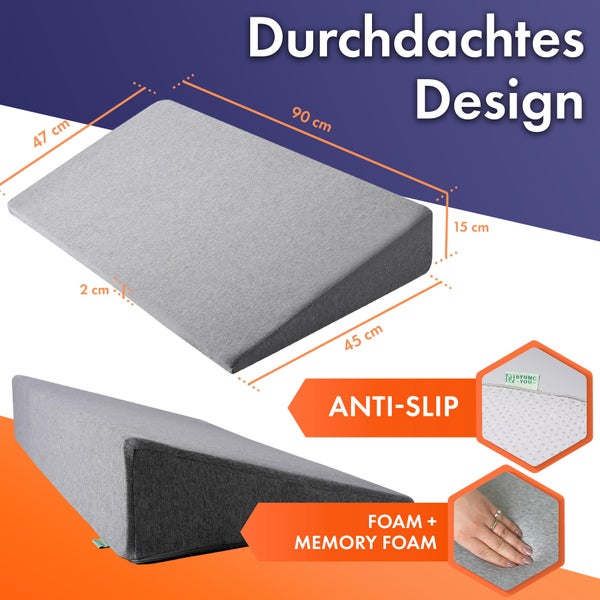 DYNMC you Keilkissen Bett 90 x 45cm - Test SEHR GUT - Oeko TEX Zertifiziert - Reflux Matratzenkeil - Kissen bei Beschwerden im Nacken und Rücken - Erhöhung beim Schnarchen