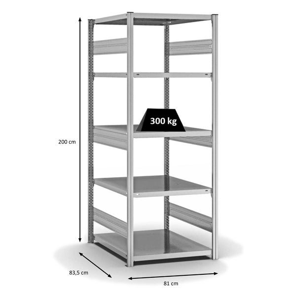PROREGAL Fachbodenregal Stecksystem T-Profil Heavy-Duty Grundregal HxBxT 200 x 75 x 80 cm 5 Ebenen Fachlast 330 kg Beidseitig Nutzbar Verzinkt