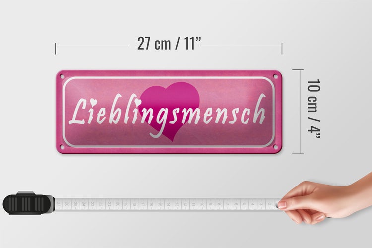 Blechschild Spruch 27x10cm Lieblingsmensch Herz Dekoration