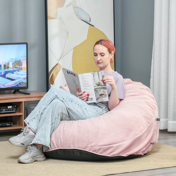 HOMCOM Sitzsack aufblasbares Sofa Bodensessel Sitzkissen gepolstert mit 2 Seitentaschen waschbar für Wohnzimmer Liege Schlafzimmer Polyester-Gewebe Schaumstoff-Füllung Rosa Ø115x71 cm