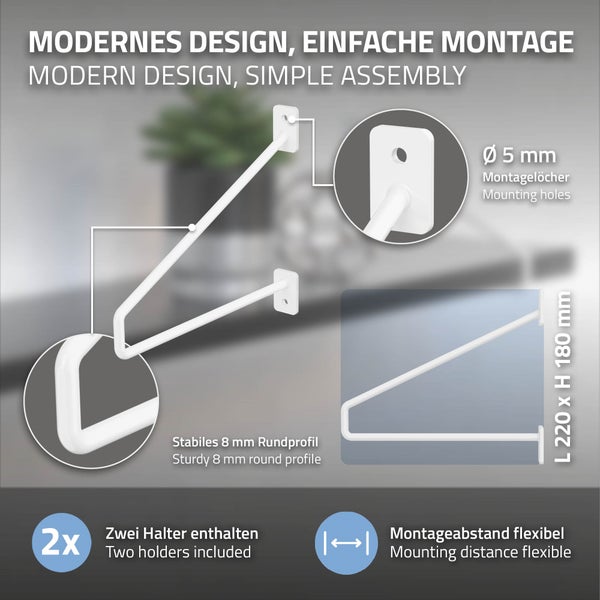 ML-Design 4 Stück Regalhalterung, 220 mm, Weiß, aus Stahl, Haarnadel Regalhalterungen, Schwebe Regalwinkel, Hairpin Wandhalterung, Regalträger für Wandmontage, Industrielle Wandregal, Wandkonsole