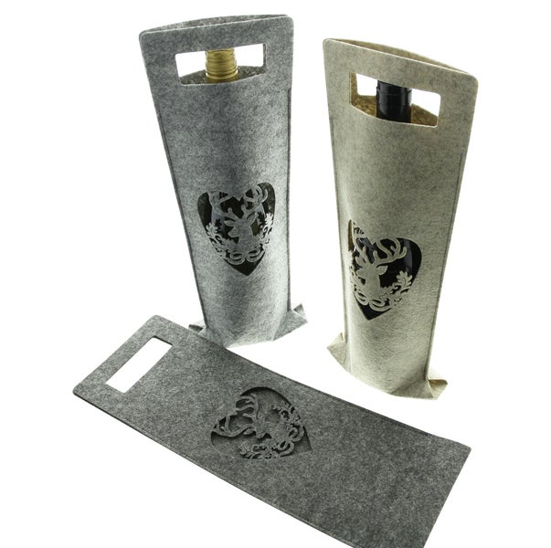 FRANK FLECHTWAREN | Geschenktasche Hirsch, 3er Set, FILZ AUS PET, 14,5 x 0,5 x 41 cm