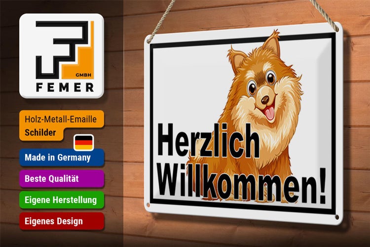 Blechschild Spruch 30x20cm Herzlich Willkommen Hund