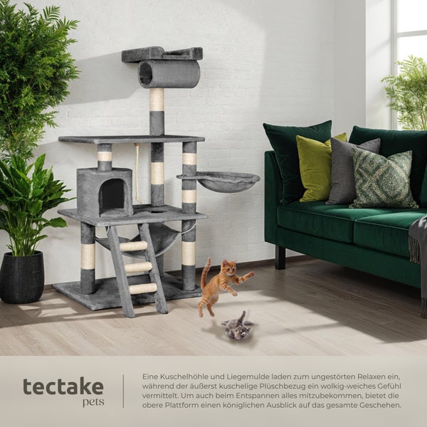 Kratzbaum tectake Stokeley inklusive Spielkordel und Kippschutz 141 cm grau