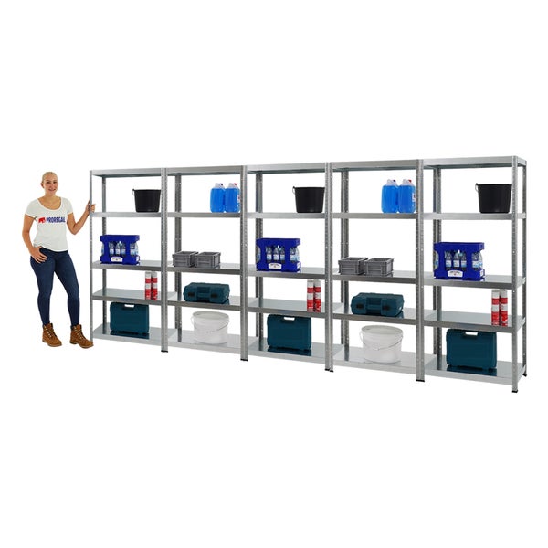 PROREGAL Mega Deal 5x Schwerlastregal Steel Eagle HxBxT 180 x 80 x 40 cm Fachlast 130 kg Verzinkt