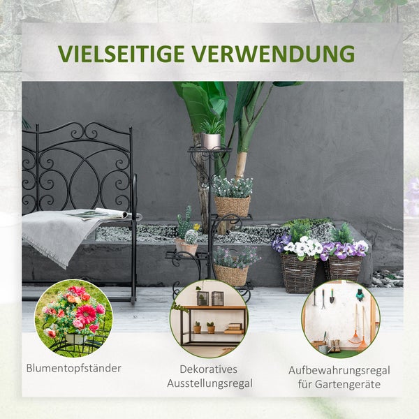 Outsunny Blumenständer Blumenregal aus Metall 4 Ebenen Pflanzenregal Blumentreppe Blumenständer für innen und außen Garten Balkon Schwarz 45 x 24,5 x 80 cm