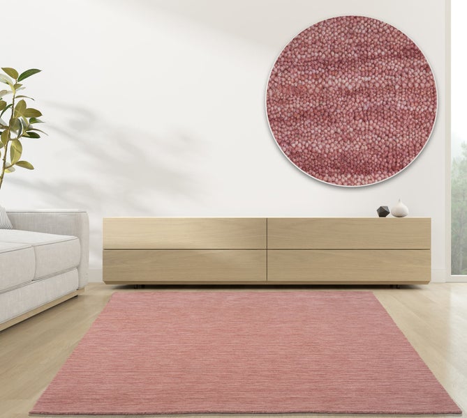 Wollteppich Luxus Designerteppich moderner uni Teppich aus reiner Schurwolle Rosa 40x60 cm