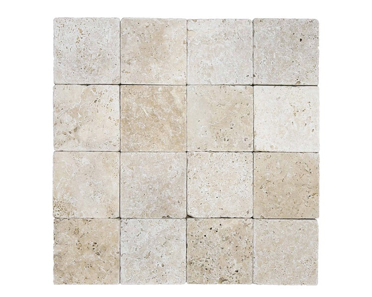 Wohnrausch Travertin Mosaikfliesen CREMA 10 x 10 x 1 cm, getrommelt, beige