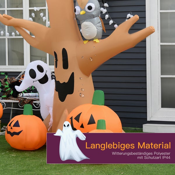 HOMCOM Halloween Aufblasbares Spukgespenst, 120/ 240 cm, Polyestergewebe, Weiß
