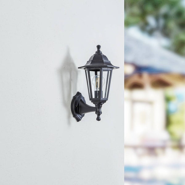 Lindby Wandlampe aussen, Aussenwandleuchte Laterne schwarz spritzwassergeschützt IP44 1xE27 max. 60W ohne Leuchtmittel Außenleuchte antik Look