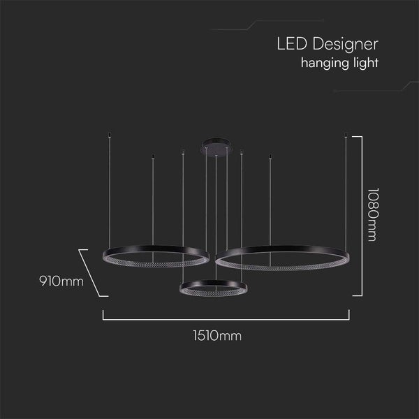 LED-Design-Hängeleuchte mit den Maßen 1510 mm Breite und 1080 mm Höhe