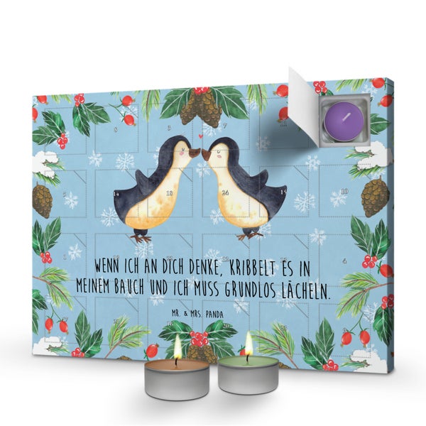 Mr. & Mrs. Panda Duftkerzen Adventskalender Pinguine Kuss - Blau Pastell