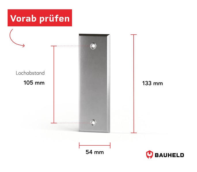 Edelstahl-Türschild mit Maßangaben