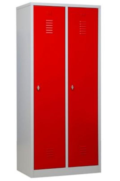 PROREGAL Garderobenspind Camel 2-Fach Mit Pro-Aufteilung HxBxT 180 x 80 x 50 cm Vorhängeschloss Grau-Rot