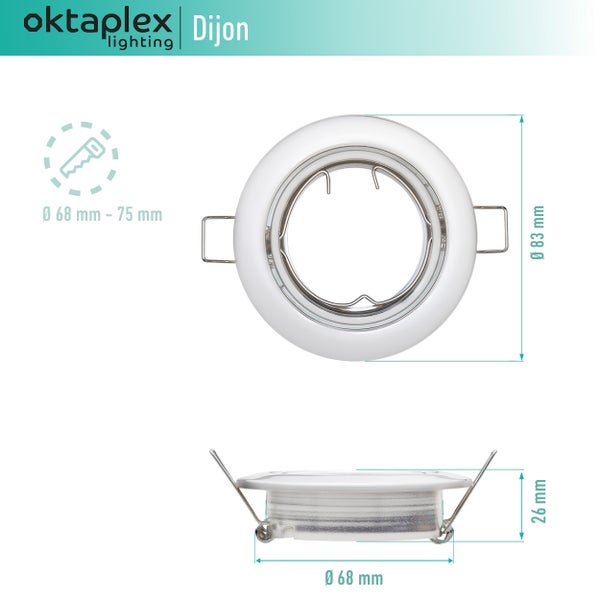 Dijon Einbauspot 6er Set Flach IP20 Schwenkbar GU10 LED Module Lochmaß 68mm Wohnraum Led Einbauleuchte Spot Rahmen Weiß Deckenstrahler