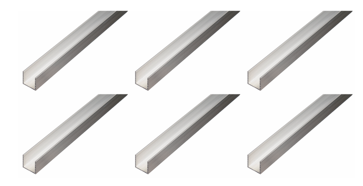 Sechs Aluminium U-Profile in einer Ansicht