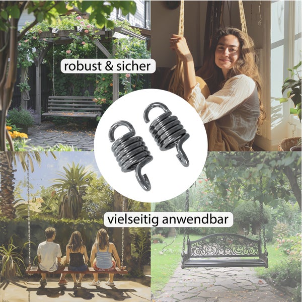 Zwei robuste Stahlfedern für Schaukeln oder Hängesessel im Garten und Innenbereich.