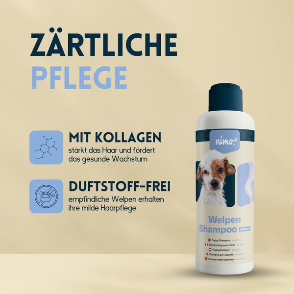 nimo® Welpen Shampoo sensitiv • ohne Duftstoffe und pH-Neutral für alle Rassen