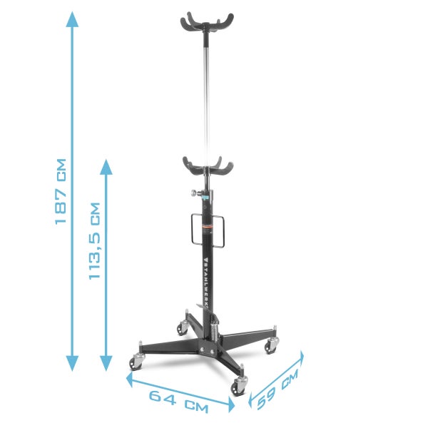 STAHLWERK Motorradheber mit Abmessungen: Höhe 187 cm, Höhe bis untere Aufnahme 113,5 cm, Breite 64 cm, Tiefe 59 cm