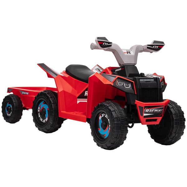 HOMCOM Kinder Elektro-Quad 6V Kinderquad,mit Anhänger für Kinder 1,5-3 Jahre, 2,5 km/h, 106 x 41,5 x 48,5 cm, Metall, Rot