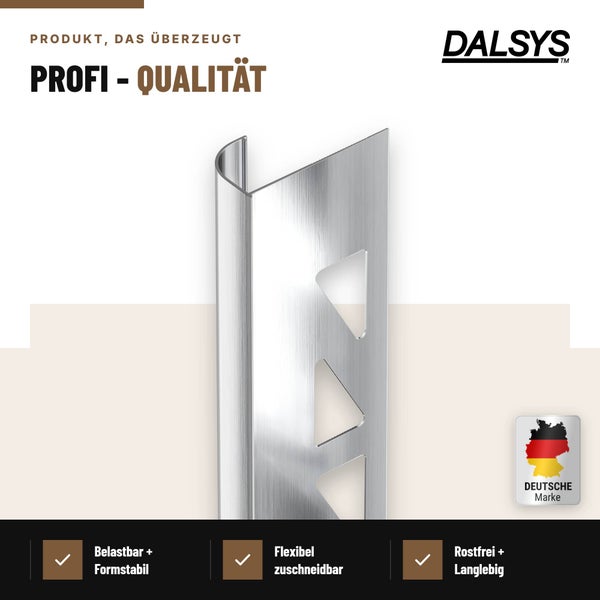 Fliesenprofil aus Edelstahl von Dalsys für Kantenabschlüsse, rostfrei und zuschneidbar.