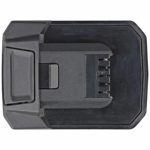 Schwarzer Akku für Elektrowerkzeuge aus Kunststoff mit Kontakten und Verriegelung