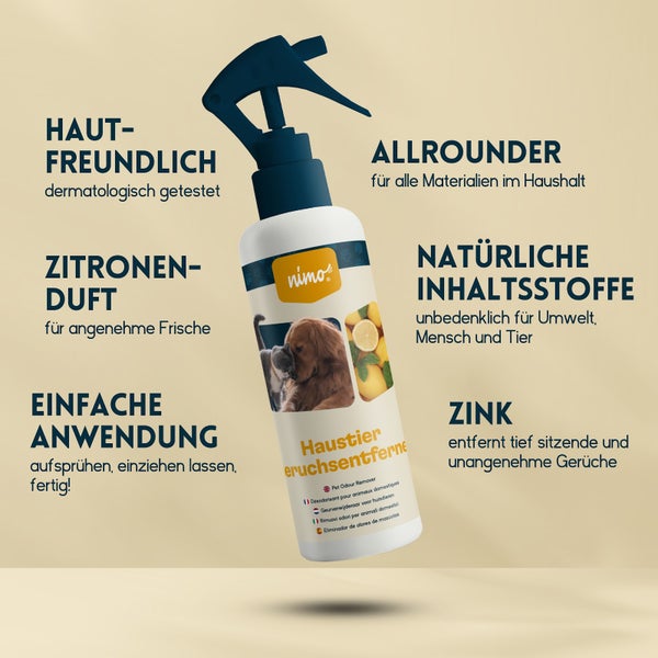 nimo® Haustier Geruchsentferner • Neutralisierendes Spray gegen Gerüche im Hauhalt
