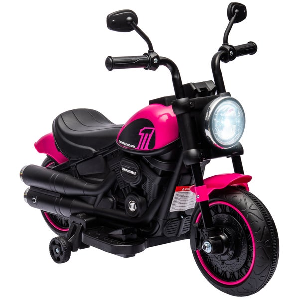 HOMCOM Kindermotorrad mit 2 abnehmbaren Stützrädern, 3 km/h, für 1,5-3 Jahre Kinder, 76 x 42 x 57 cm, Kunststoff, Eisen, Rosa