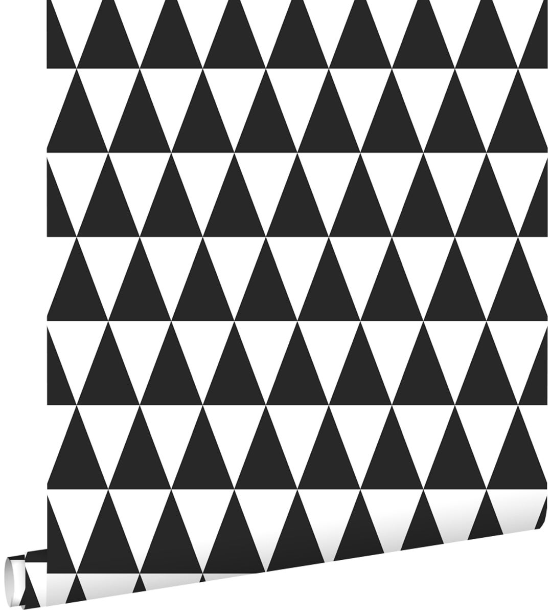 ESTAhome Tapete grafische Dreiecke Schwarz und Weiß - 53 cm x 10,05 m - 128845