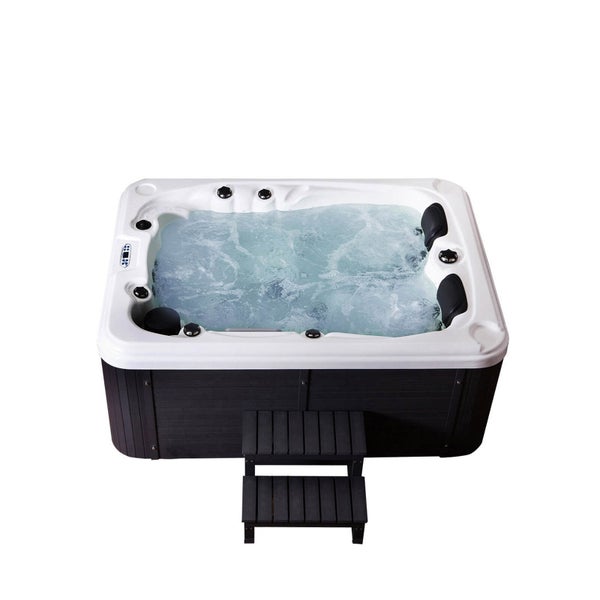 Home Deluxe - Outdoor Whirlpool - Beach Plus Treppe und Thermoabdeckung - Maße: 210 x 155 x 83 cm - Inkl. Heizung, 51 Massagedüsen und 24 Lichtquellen I Außen Whirlpool für 3 Personen