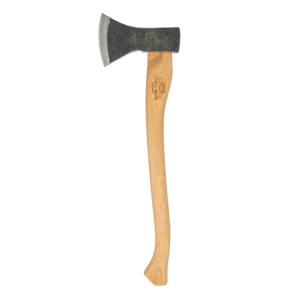 Forstbeil Helko Werk mit geschmiedetem Stahlkopf und geschwungenem Holzstiel aus Hickoryholz
