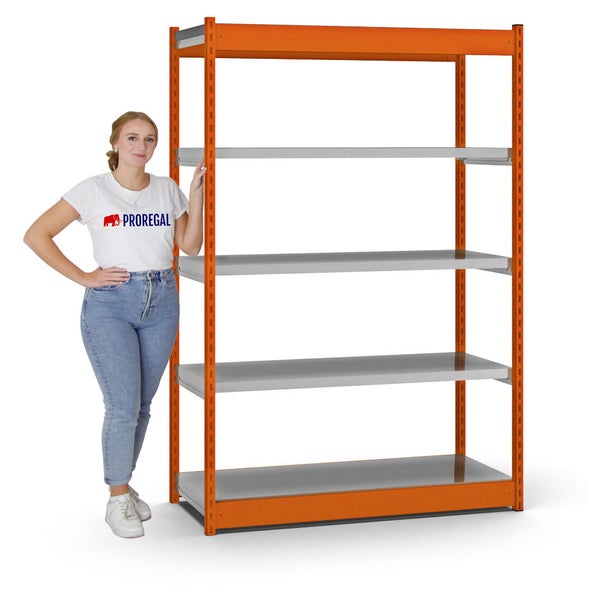 PROREGAL Fachbodenregal Stecksystem Vierkant-Profil Grundregal HxBxT 200 x 132,5 x 50 cm 5 Ebenen Einseitige Bauart Fachlast 200 kg Orange