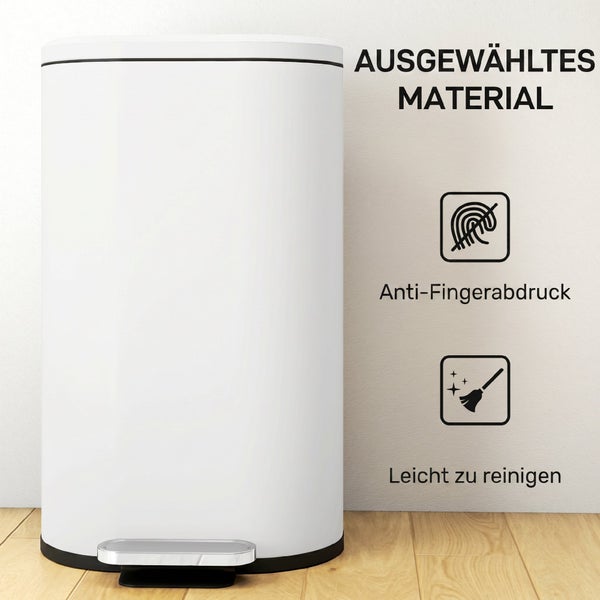 Tretmülleimer mit Anti-Fingerabdruck-Oberfläche und pflegeleichtem Material.