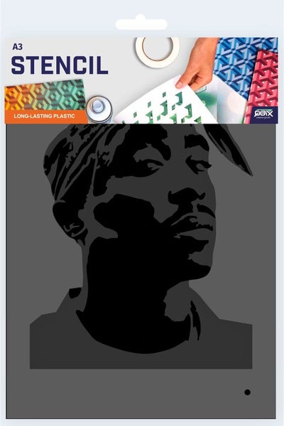 QBIX Tupac Shakur Schablone 2 Schichten A3 Größe Kunststoff - Höhe Tupac 31 cm