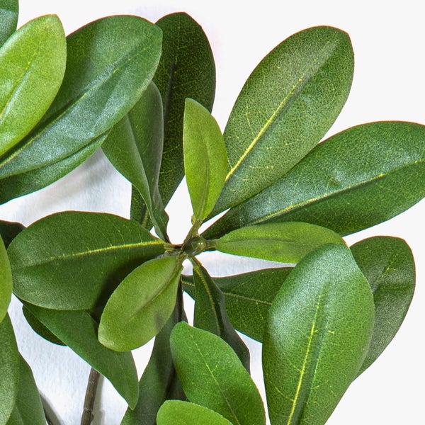 Künstliche Skabiose am Stiel mit mehreren violetten Blüten und grünen Blättern.