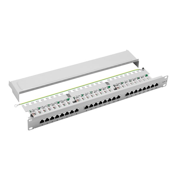 ProfiPatch Patchpanel Patchfeld Cat.6 19 Zoll 24-Port RJ45 geschirmt Rackeinbau 1HE grau