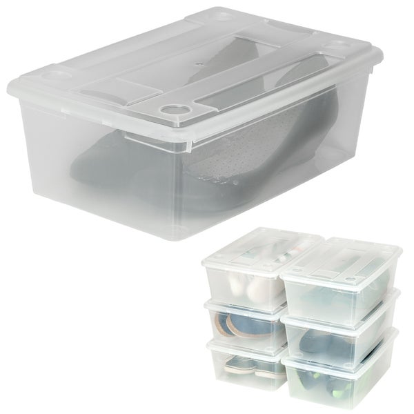 12er-Set Schuhbox tectake  33 x 23 x 12 cm mit Deckel transparent