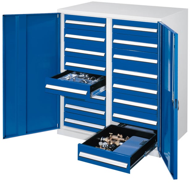 Kappes Schwerlast-Beistellschränke mit Mitteltrennwand 1110x1000x600mm Vollblechtüren Modell 72 enzianblau